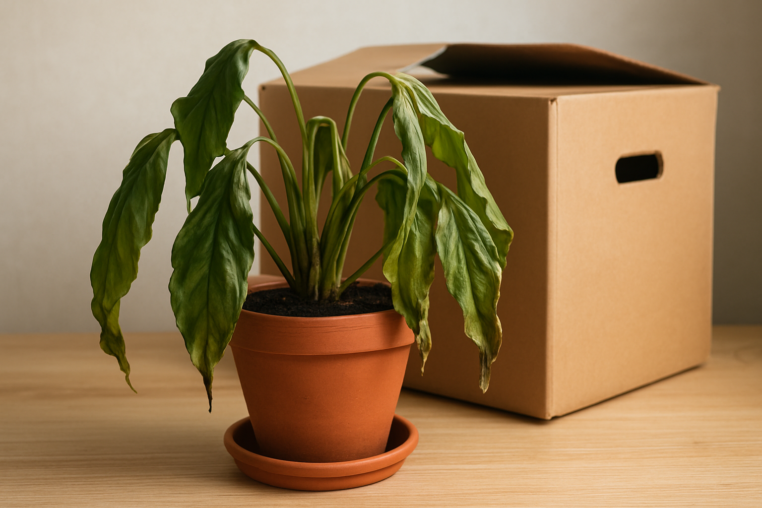 Rośliny doniczkowe zabezpieczone do przeprowadzki – ilustracja artykułu