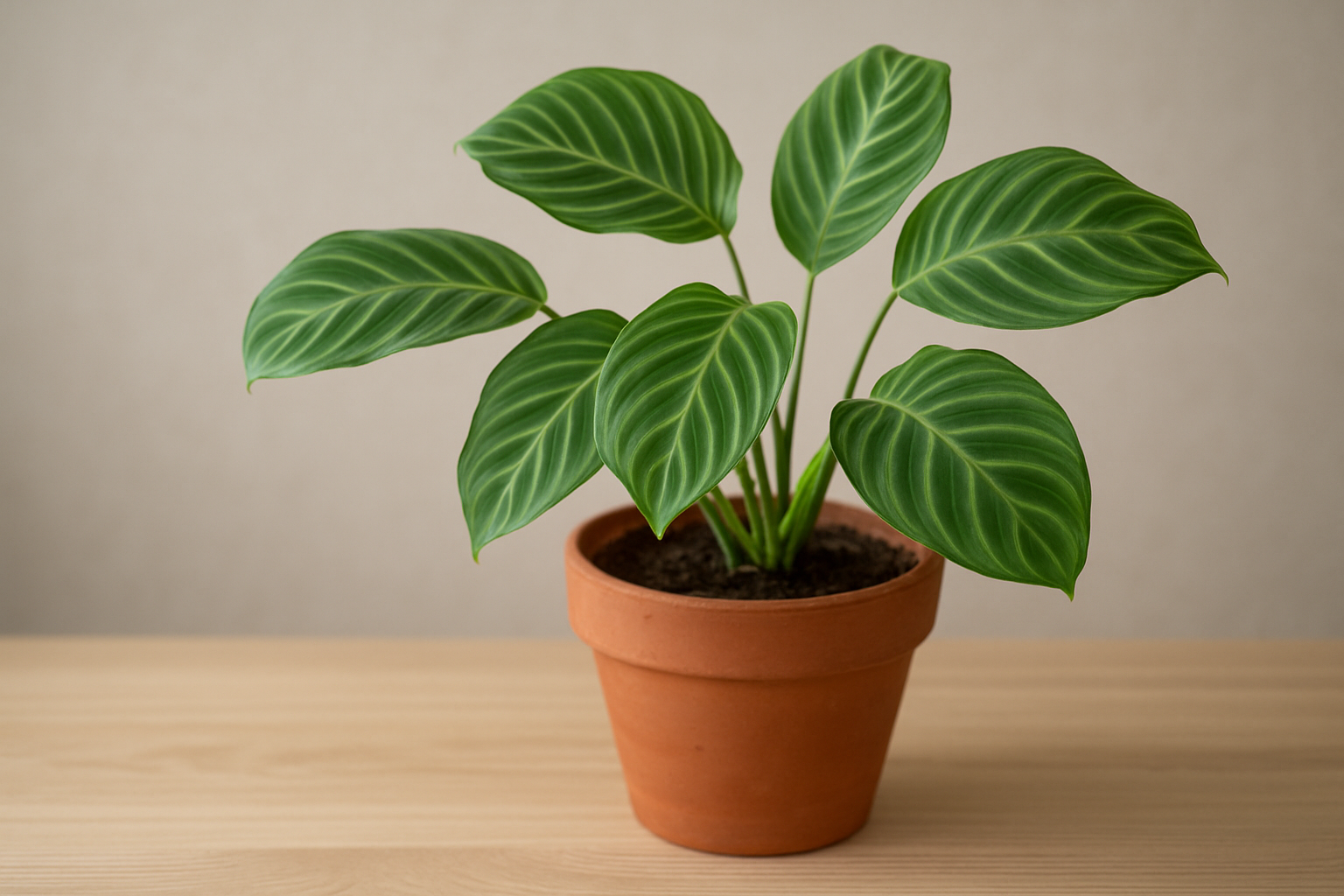 Domowe rośliny ustawione stabilnie przy oknie: Calathea, Monstera i Ficus – ilustracja artykułu