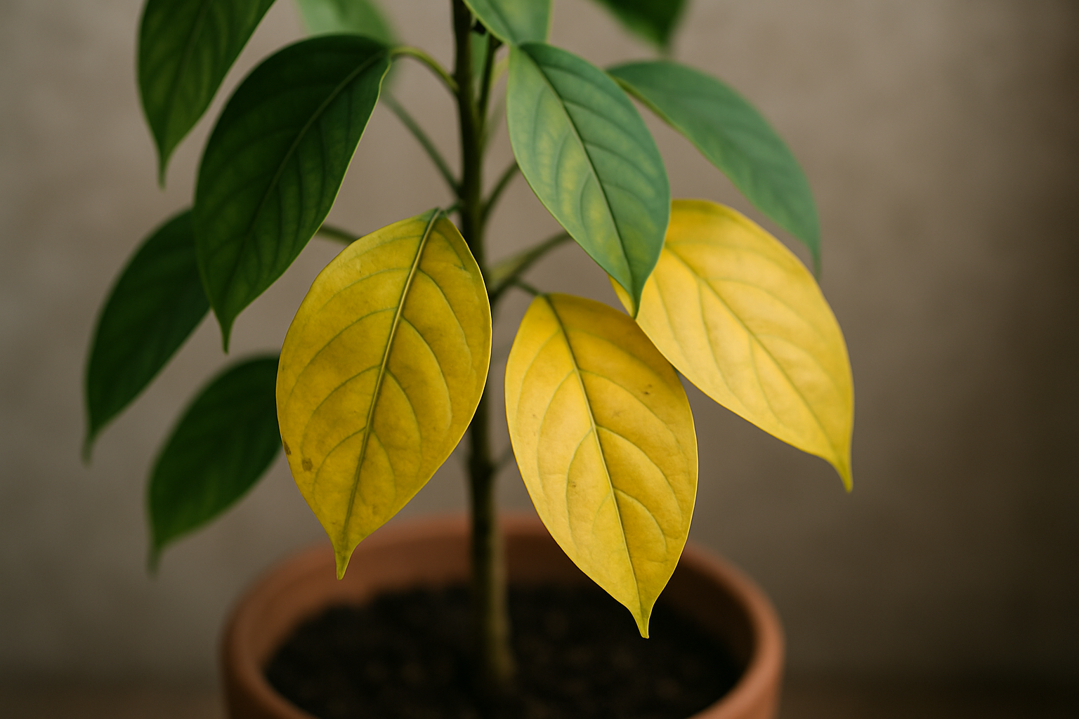 Roślina doniczkowa z żółknącymi liśćmi na parapecie – ilustracja artykułu