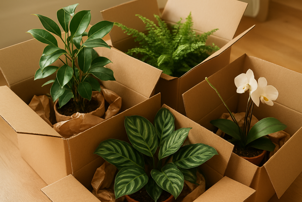 Rośliny doniczkowe zabezpieczone do przeprowadzki
